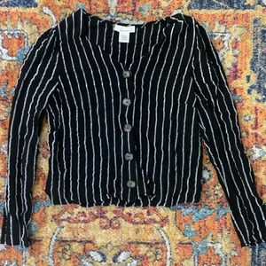 Cropped, vertical stripe blouse